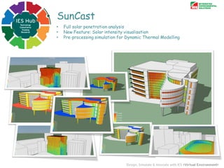 SunCast
• Full solar penetration analysis
• New Feature: Solar intensity visualisation
• Pre-processing simulation for Dynamic Thermal Modelling
 