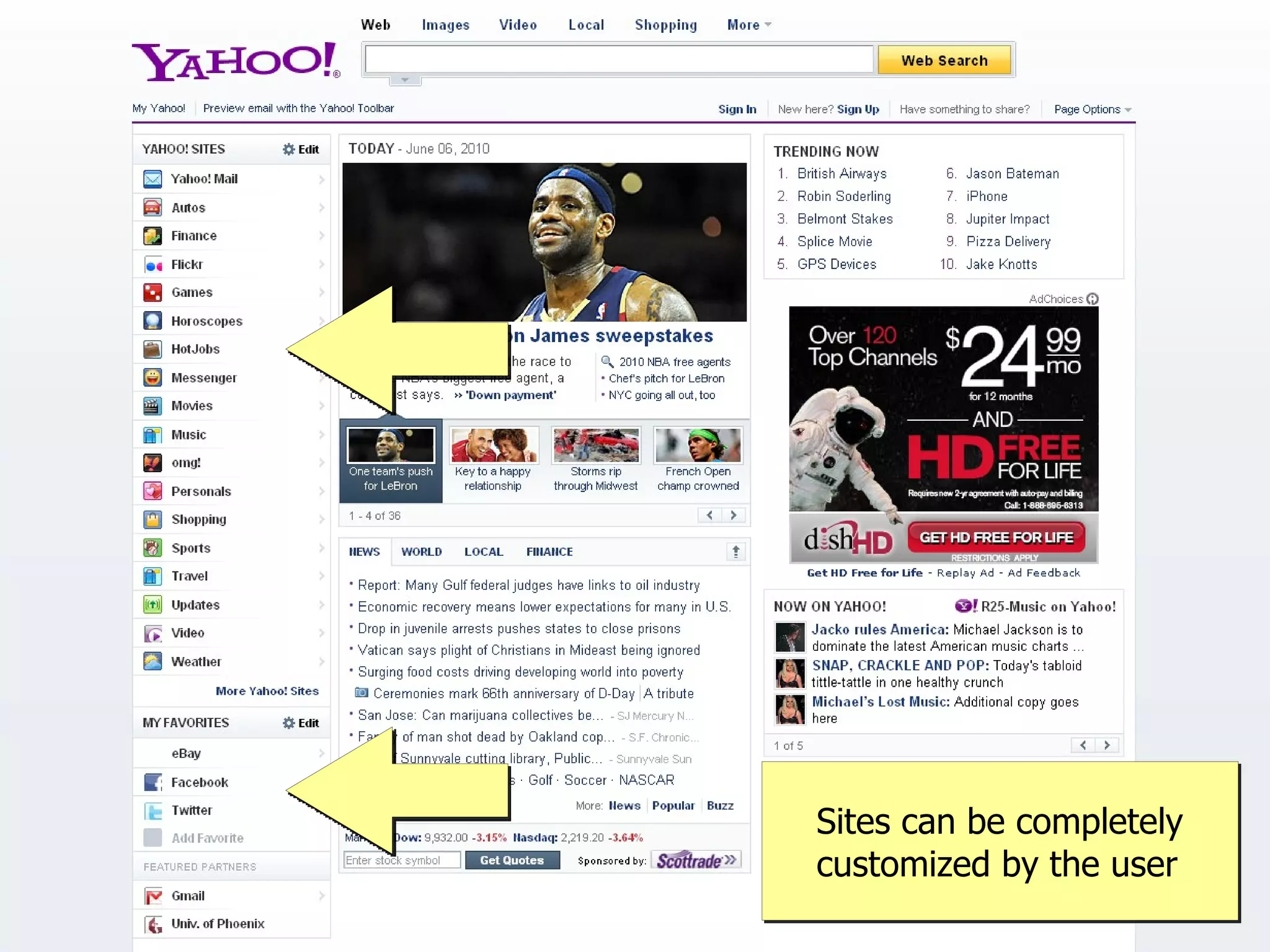 Sites can be completely
customized by the user
 