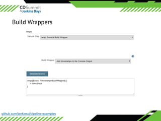 ©	2016	CloudBees,	Inc.		All	Rights	Reserved
Build Wrappers
github.com/jenkinsci/pipeline-examples
 