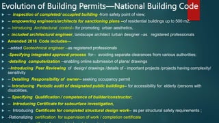 Evolution of Building Permits—National Building Code
 -- inspection of completed/ occupied building -from safety point of...