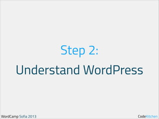 Step 2:
Understand WordPress

WordCamp Sofia 2013

CodeKitchen

 