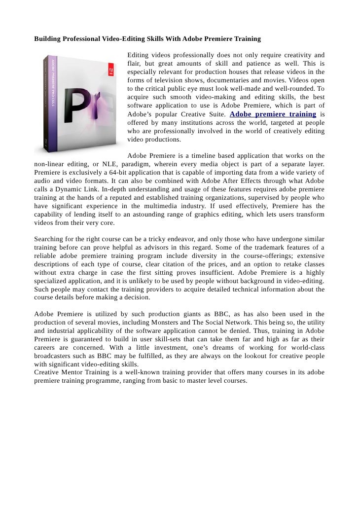 Building Professional VideoEditing Skills With Adobe Premiere Traini…