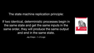 Jay Kreps - I <3 Logs
The state machine replication principle:
If two identical, deterministic processes begin in
the same...