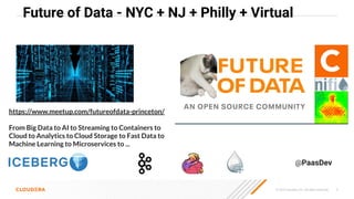 © 2023 Cloudera, Inc. All rights reserved. 5
Future of Data - NYC + NJ + Philly + Virtual
@PaasDev
https://www.meetup.com/futureofdata-princeton/
From Big Data to AI to Streaming to Containers to
Cloud to Analytics to Cloud Storage to Fast Data to
Machine Learning to Microservices to ...
 