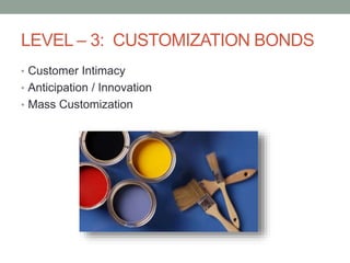 LEVEL – 3: CUSTOMIZATION BONDS
• Customer Intimacy
• Anticipation / Innovation
• Mass Customization

 