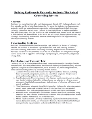 Building Resilience in University Students: The Role of Counselling ...