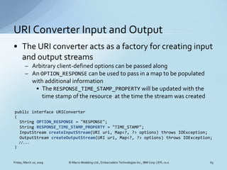 URI Converter Input and Output
• The URI converter acts as a factory for creating input
  and output streams
        – Arb...