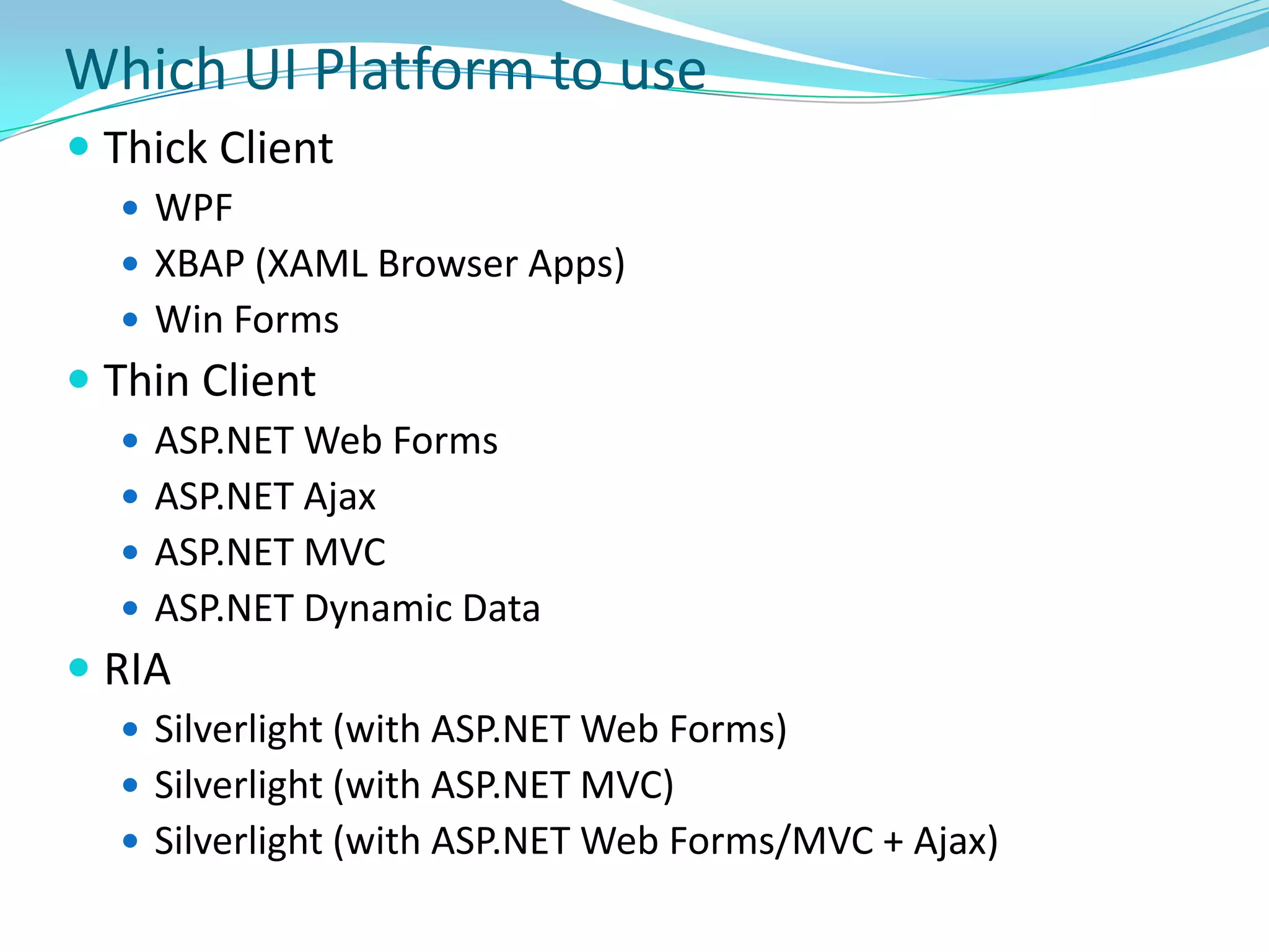 RIA CharacteristicsImproved usability via rich and creative user interface that provides an interactive rich experience - similar to desktop rich client applications. Support for Audio, Video.