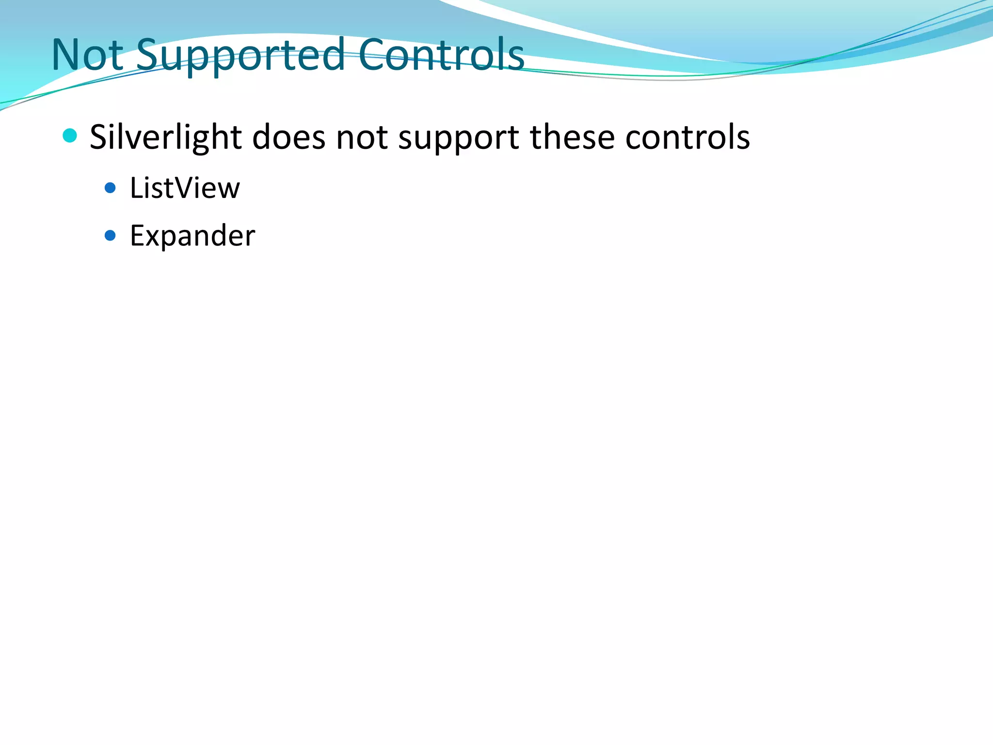 Core presentation framework - Components and services oriented toward the UI and user interaction, including user input, lightweight UI controls for Web apps, media playback, data binding, vector graphics, text, animation, and images.  Also includes XAML for specifying layout.