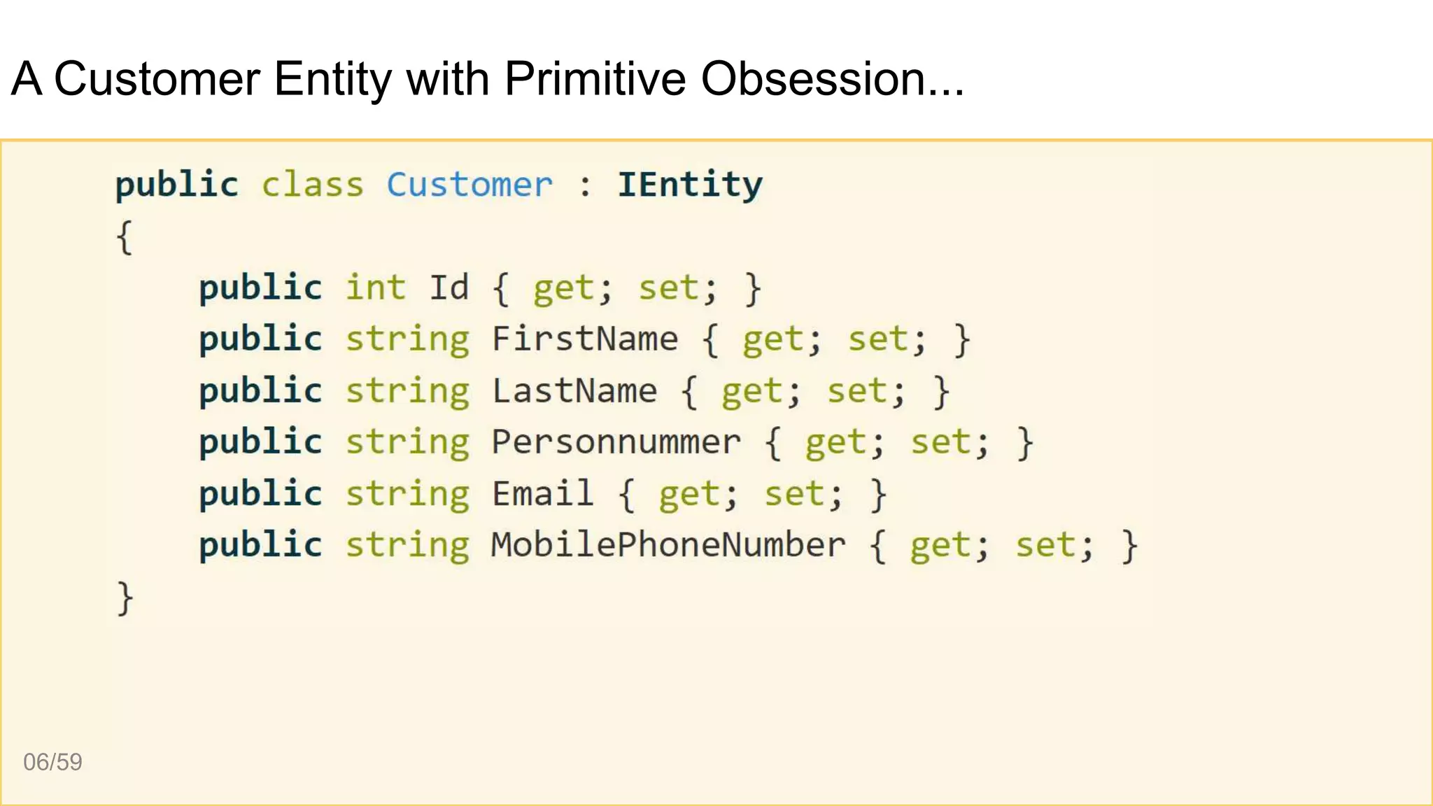 A Customer Entity with Primitive Obsession...
06/59
 