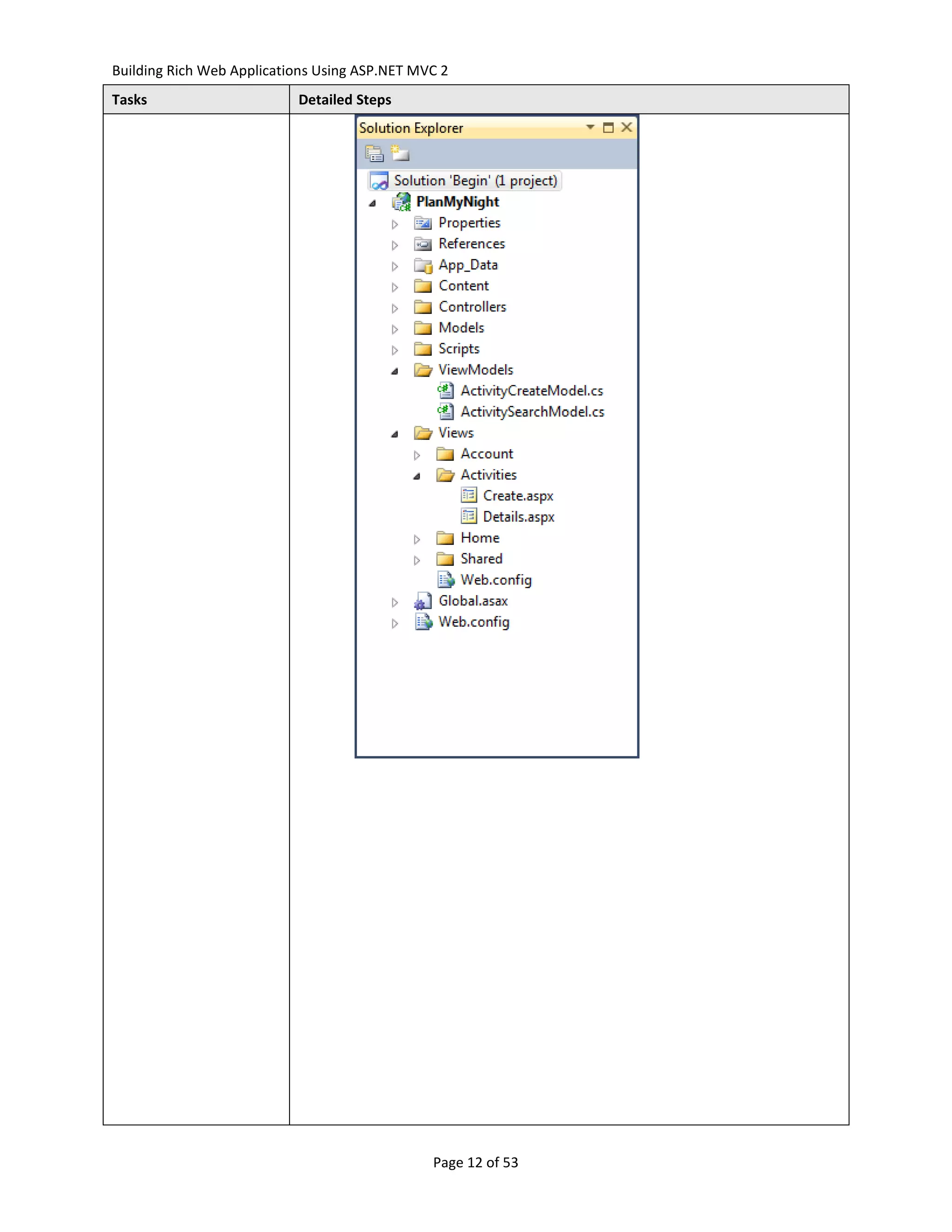 Building Rich Web Applications Using ASP.NET MVC 2
Tasks                      Detailed Steps




                                               Page 12 of 53
 