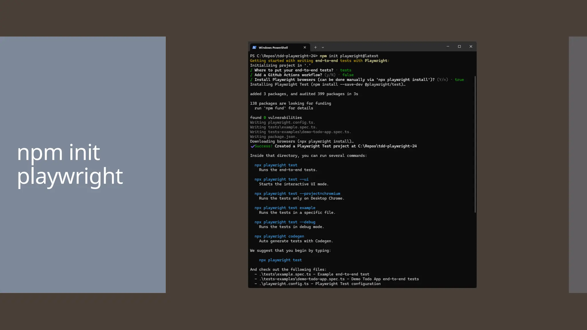 npm init playwright 