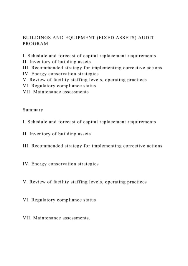 BUILDINGS AND EQUIPMENT (FIXED ASSETS) AUDIT PROGRAMI. Schedul.docx