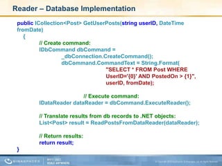 UsersApproach 1 scalability challengeApplicationApplicationApplicationApplicationRead ServiceRead ServiceRead ServiceRead ServiceThe database becomes the bottleneckWebData BasePublish ServicePublish ServiceWebPublish ServicePublish ServiceLoad BalancerWeb WebIISWeb