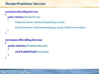 Grow by adding more web containersRead ServiceRead ServiceWebData BasePublish ServicePublish ServiceUsersLoad BalancerWeb