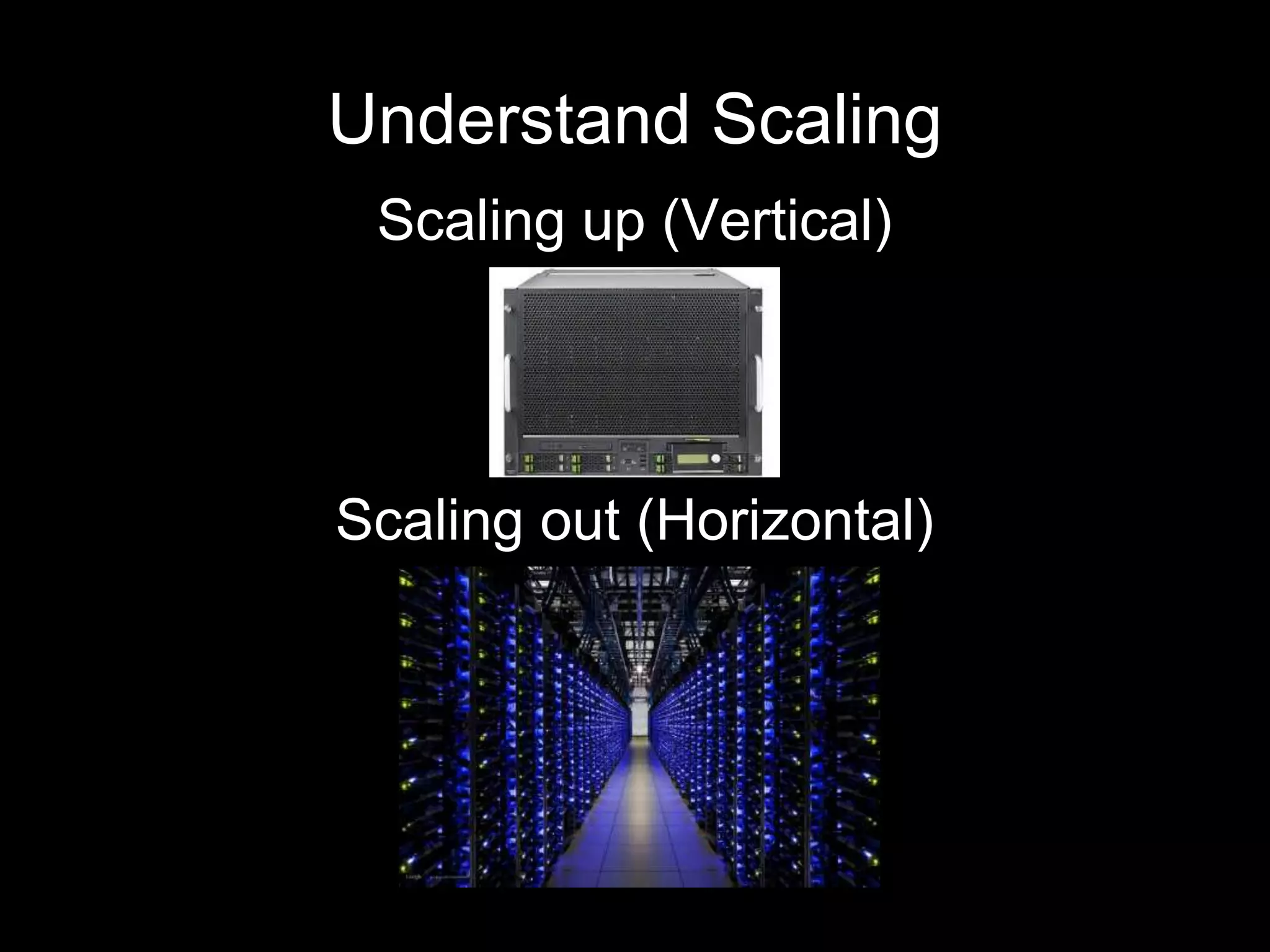 Understand Scaling
Scaling up (Vertical)
Scaling out (Horizontal)
 