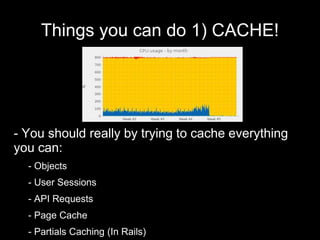 Things you can do 1) CACHE!
- You should really by trying to cache everything
you can:
- - Objects
- - User Sessions
- - A...