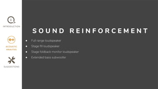 S O U N D R E I N F O R C E M E N T
● Full range loudspeaker
● Stage ﬁll loudspeaker
● Stage foldback monitor loudspeaker
● Extended bass subwoofer
 