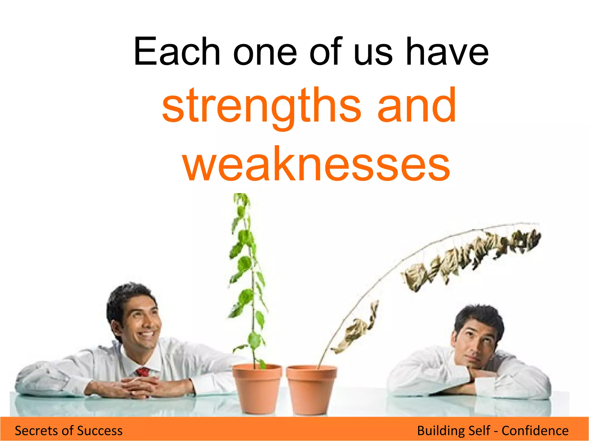 Building Self - ConfidenceSecrets of Success
Each one of us have
strengths and
weaknesses
 