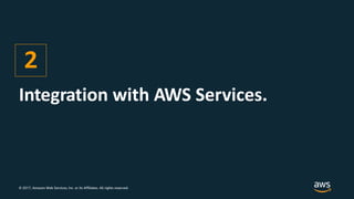 © 2017, Amazon Web Services, Inc. or its Affiliates. All rights reserved.
Integration with AWS Services.
2
 