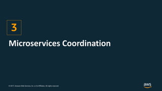 © 2017, Amazon Web Services, Inc. or its Affiliates. All rights reserved.
Microservices Coordination
3
 