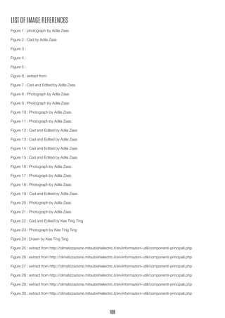 LIST OF IMAGE REFERENCES
Figure 1 : photograph by Adila Zaas
Figure 2 : Cad by Adila Zaas
Figure 3 :
Figure 4 :
Figure 5 :
Figure 6 : extract from
Figure 7 : Cad and Edited by Adila Zaas
Figure 8 : Photograph by Adila Zaas
Figure 9 : Photograph by Adila Zaas
Figure 10 : Photograph by Adila Zaas
Figure 11 : Photograph by Adila Zaas
Figure 12 : Cad and Edited by Adila Zaas
Figure 13 : Cad and Edited by Adila Zaas
Figure 14 : Cad and Edited by Adila Zaas
Figure 15 : Cad and Edited by Adila Zaas
Figure 16 : Photograph by Adila Zaas
Figure 17 : Photograph by Adila Zaas
Figure 18 : Photograph by Adila Zaas
Figure 19 : Cad and Edited by Adila Zaas
Figure 20 : Photograph by Adila Zaas
Figure 21 : Photograph by Adila Zaas
Figure 22 : Cad and Edited by Kee Ting Ting
Figure 23 : Photograph by Kee Ting Ting
Figure 24 : Drawn by Kee Ting Ting
Figure 25 : extract from http://climatizzazione.mitsubishielectric.it/en/informazioni-utili/componenti-principali.php
Figure 26 : extract from http://climatizzazione.mitsubishielectric.it/en/informazioni-utili/componenti-principali.php
Figure 27 : extract from http://climatizzazione.mitsubishielectric.it/en/informazioni-utili/componenti-principali.php
Figure 28 : extract from http://climatizzazione.mitsubishielectric.it/en/informazioni-utili/componenti-principali.php
Figure 29 : extract from http://climatizzazione.mitsubishielectric.it/en/informazioni-utili/componenti-principali.php
Figure 30 : extract from http://climatizzazione.mitsubishielectric.it/en/informazioni-utili/componenti-principali.php
109
 