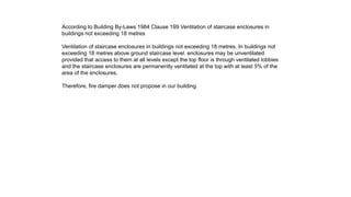 According to Building By-Laws 1984 Clause 199 Ventilation of staircase enclosures in
buildings not exceeding 18 metres
Ventilation of staircase enclosures in buildings not exceeding 18 metres. In buildings not
exceeding 18 metres above ground staircase level. enclosures may be unventilated
provided that access to them at all levels except the top floor is through ventilated lobbies
and the staircase enclosures are permanently ventilated at the top with at least 5% of the
area of the enclosures.
Therefore, fire damper does not propose in our building.
 