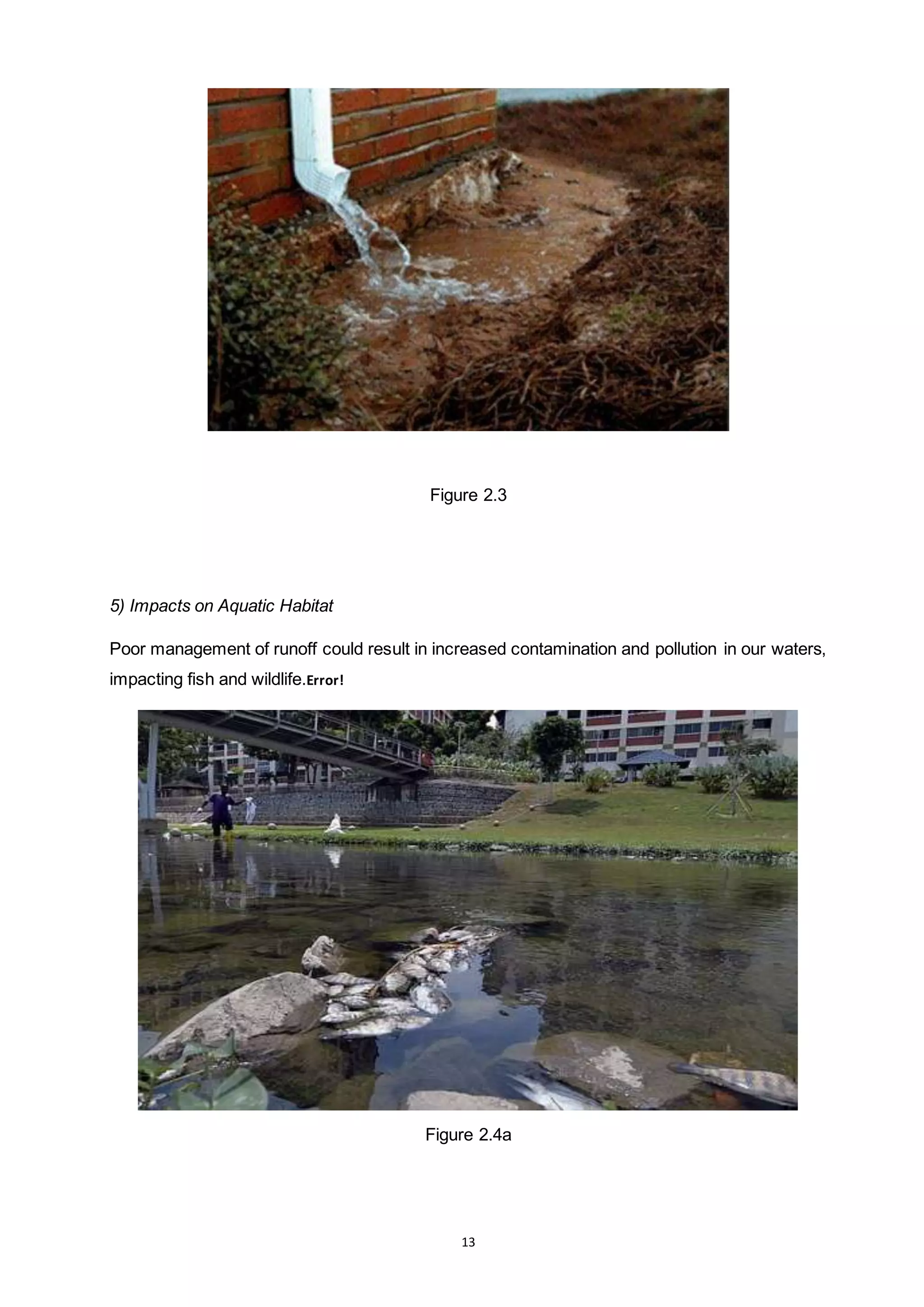 13
Figure 2.3
5) Impacts on Aquatic Habitat
Poor management of runoff could result in increased contamination and pollution in our waters,
impacting fish and wildlife.Error!
Figure 2.4a
 
