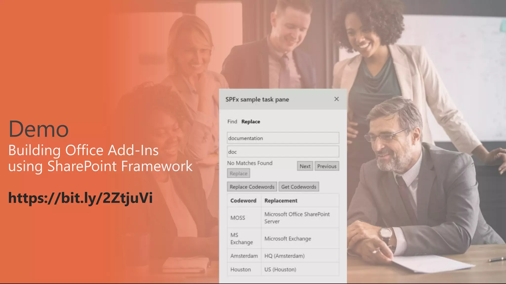 Demo Building Office Add-Ins using SharePoint Framework https://bit.ly/2ZtjuVi 
