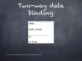 Two-way data
binding

src: http:/
/www.slideshare.net/cloudvis/angularjs-framework

 