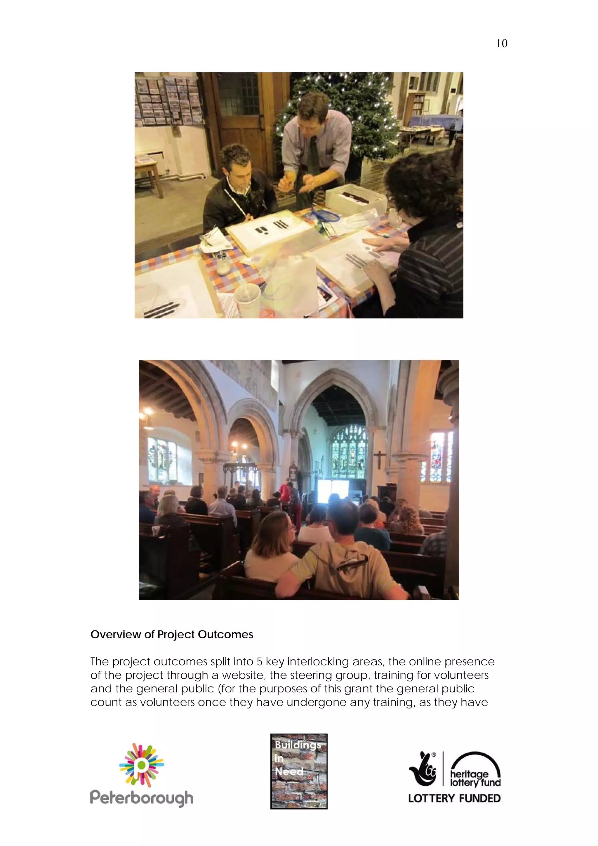 10




Overview of Project Outcomes

The project outcomes split into 5 key interlocking areas, the online presence
of the project through a website, the steering group, training for volunteers
and the general public (for the purposes of this grant the general public
count as volunteers once they have undergone any training, as they have
 