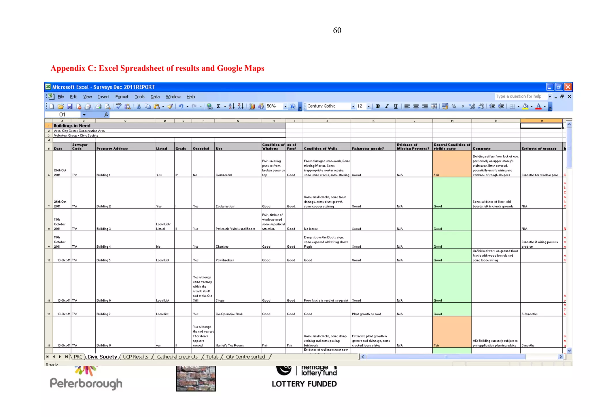 60



Appendix C: Excel Spreadsheet of results and Google Maps
 