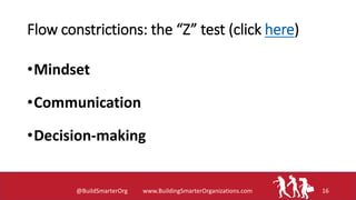 Flow constrictions: the “Z” test (click here)
•Mindset
•Communication
•Decision-making
@BuildSmarterOrg www.BuildingSmarte...