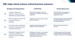 9
RBL helps clients achieve critical business outcomes
“Outside in” alignment of
customers / investors/ external
stakehold...