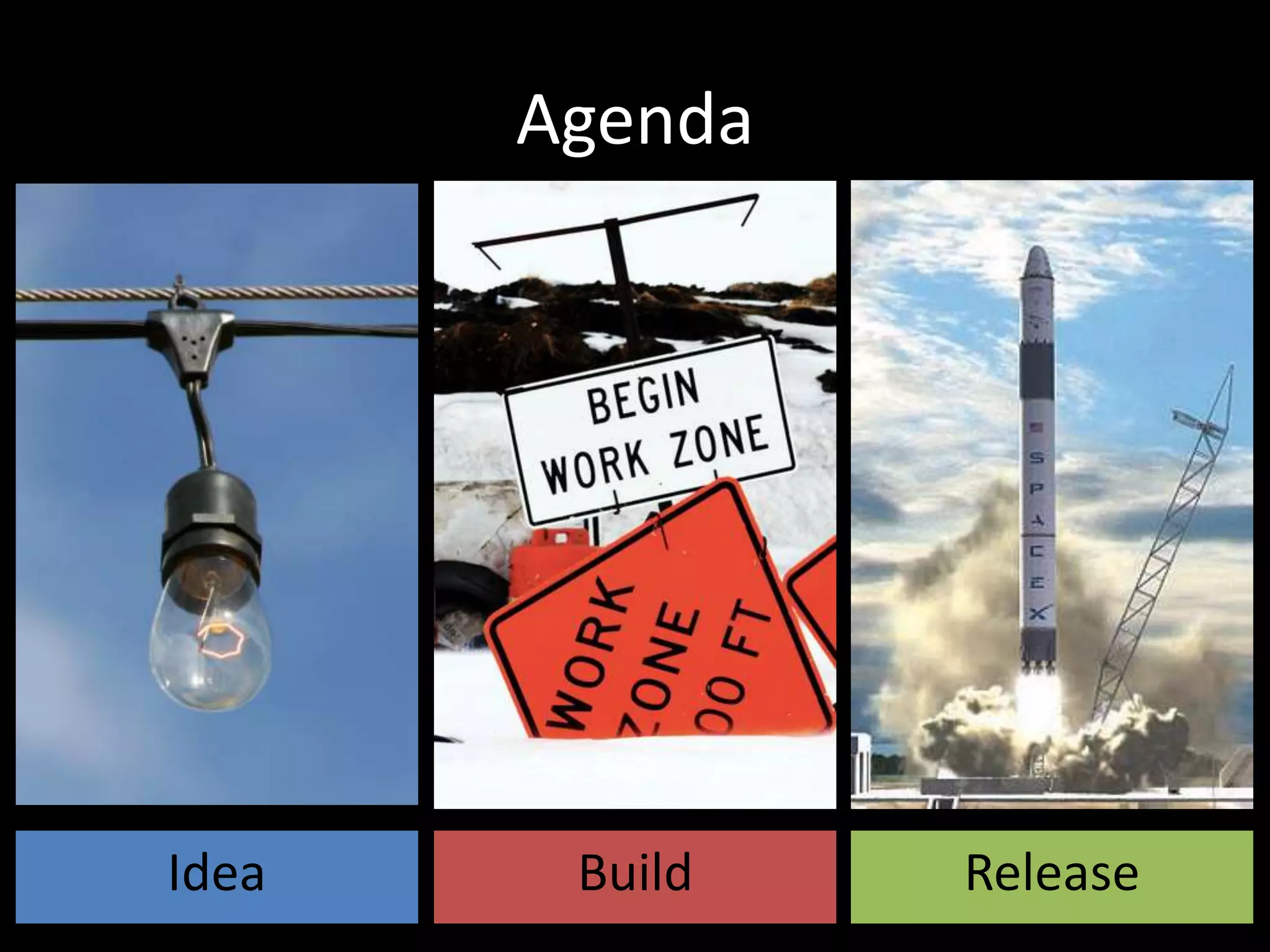 Agenda
Idea Build Release
 