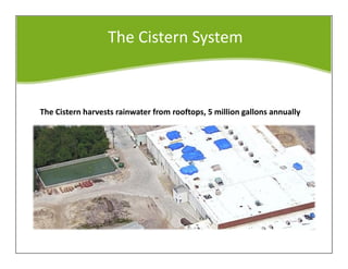 The Cistern System
The Cistern harvests rainwater from rooftops, 5 million gallons annually
 