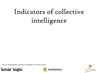 Indicators of collective
intelligence

Source: Anita Woolley: Collective Intelligence in Human Groups

 