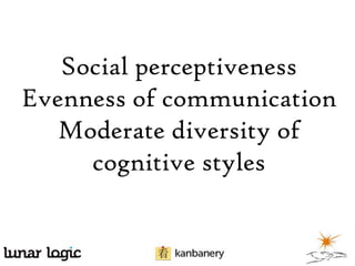 Social perceptiveness
Evenness of communication
Moderate diversity of
cognitive styles

 