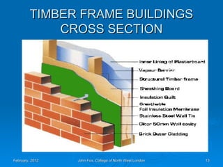 TIMBER FRAME BUILDINGS
TIMBER FRAME BUILDINGS
CROSS SECTION
CROSS SECTION
February, 2012
February, 2012 John Fox, College of North West London
John Fox, College of North West London 13
13
 