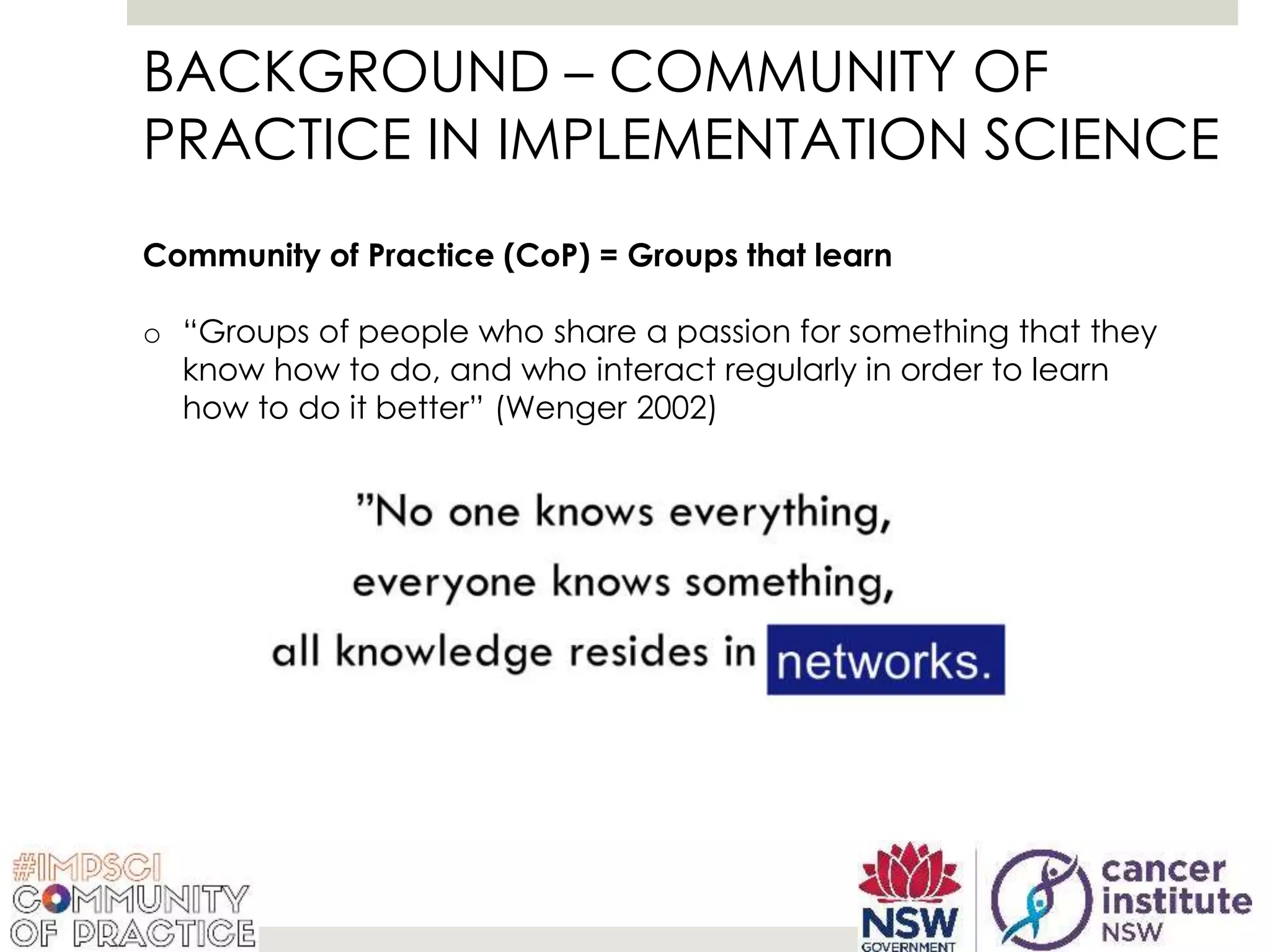 Building the bridge from discovery-to-delivery: A Community of Practice ...