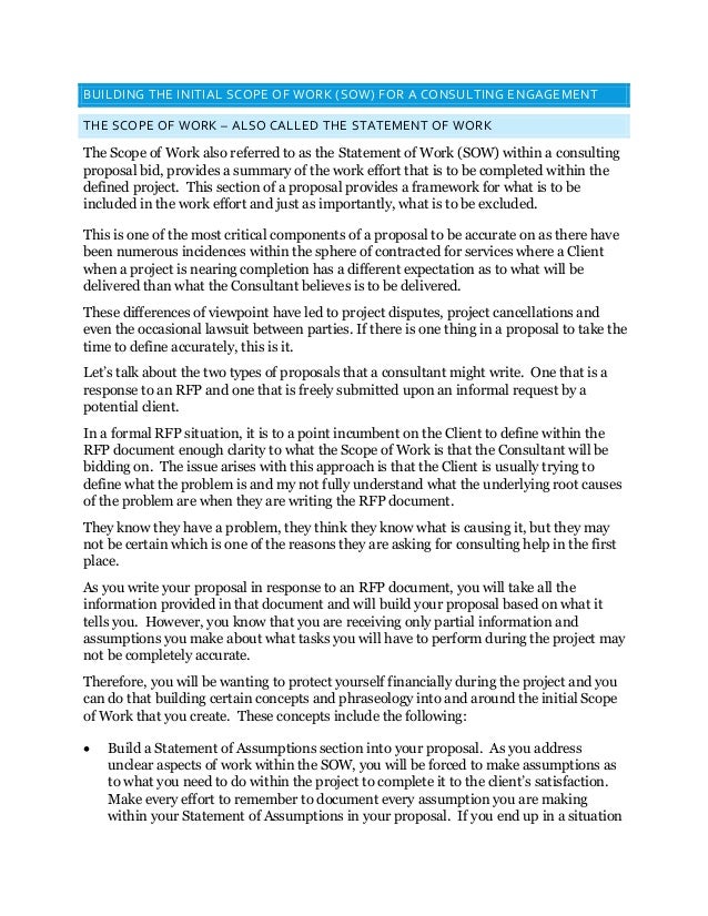 building the initial scope of work for a consulting engagement work scope
