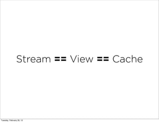 Stream == View == Cache




Tuesday, February 26, 13
 