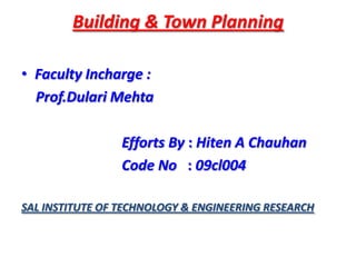 Building & Town Planning Faculty Incharge :  Prof.Dulari Mehta                             Efforts By : Hiten A Chauhan                             Code No   : 09cl004 SAL INSTITUTE OF TECHNOLOGY & ENGINEERING RESEARCH 