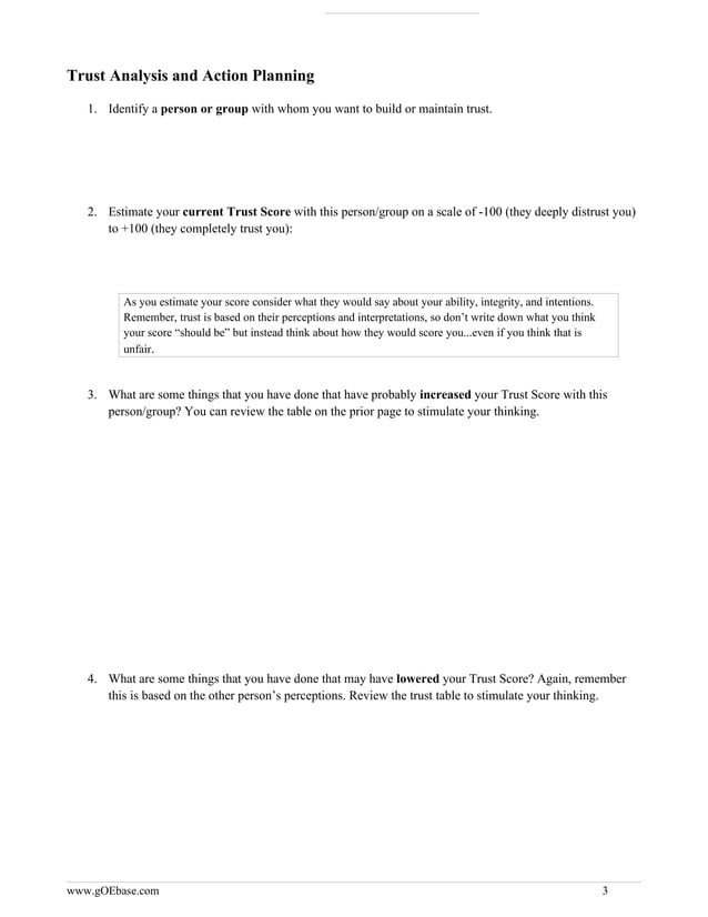 Building trust worksheet