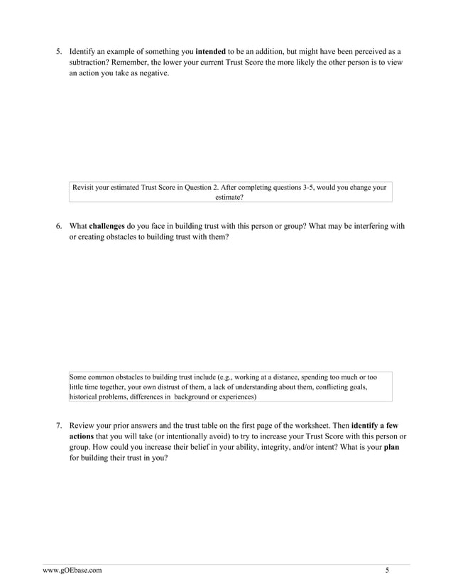 Building trust worksheet