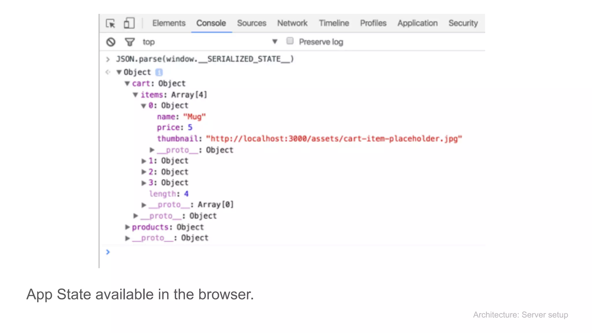 App State available in the browser.
Architecture: Server setup
 