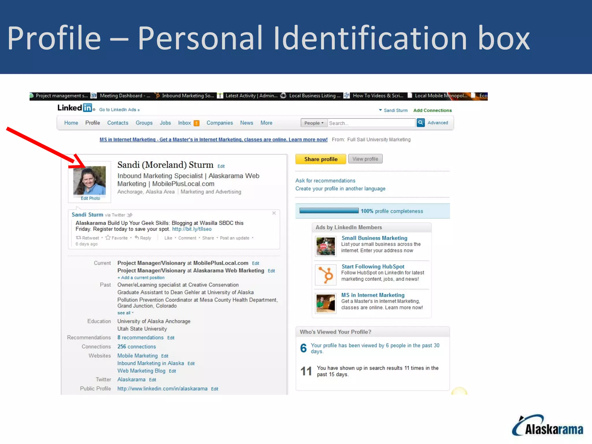 Profile – Personal Identification box 