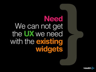 Need
We can not get
the UX we need
with the existing
widgets
 