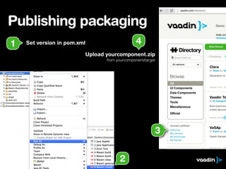 Publishing packaging
Set version in pom.xml1
2
3
Upload yourcomponent.zip
from yourcomponent/target
4
 