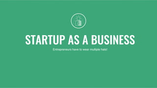 STARTUP AS A BUSINESS
Entrepreneurs have to wear multiple hats!
 